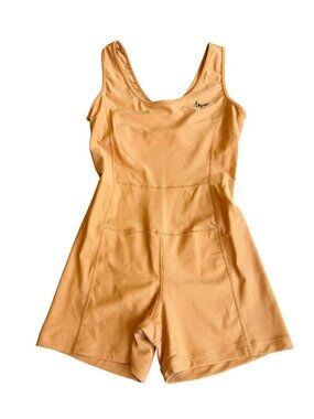 Abysee Orange Fitted Romper One Piece Scoop Neck Swim Topstitched Small Women's